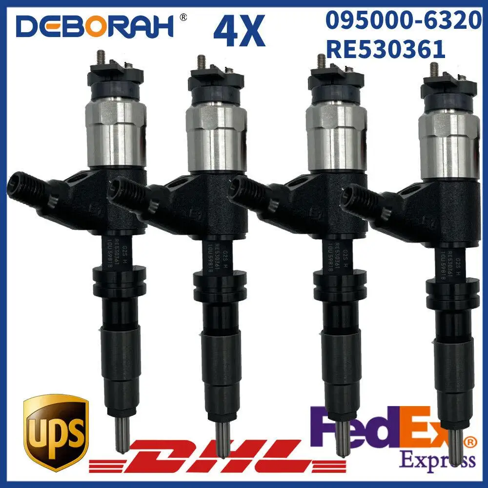 

4X Common Rail Diesel Fuel Injector Assembly 095000-6320 RE530361 for John Deere Engine