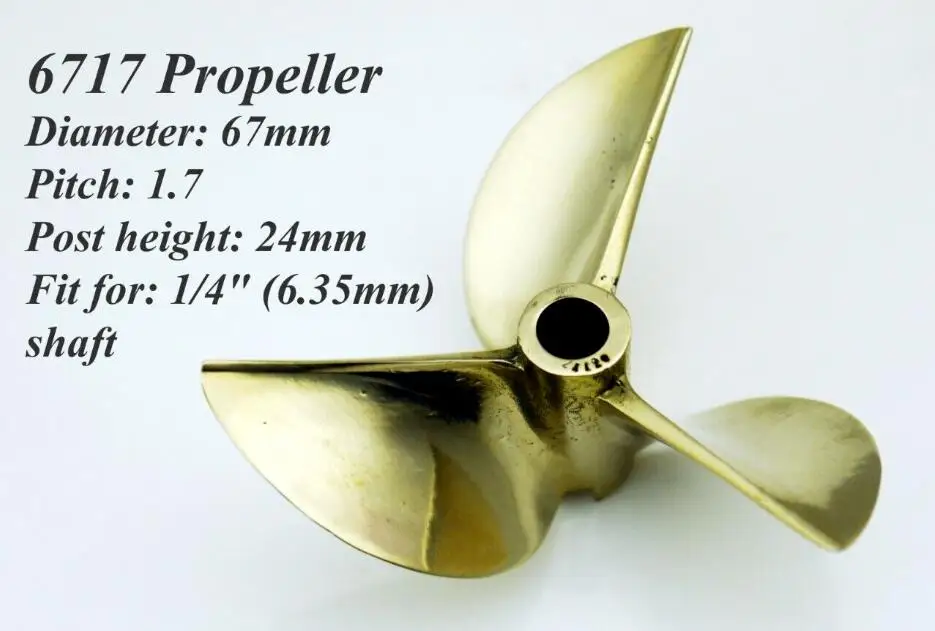 6717 Brass Copper Propeller Prop Fan Diameter 67mm 3-blades Pitch 1.7 for 1/4
