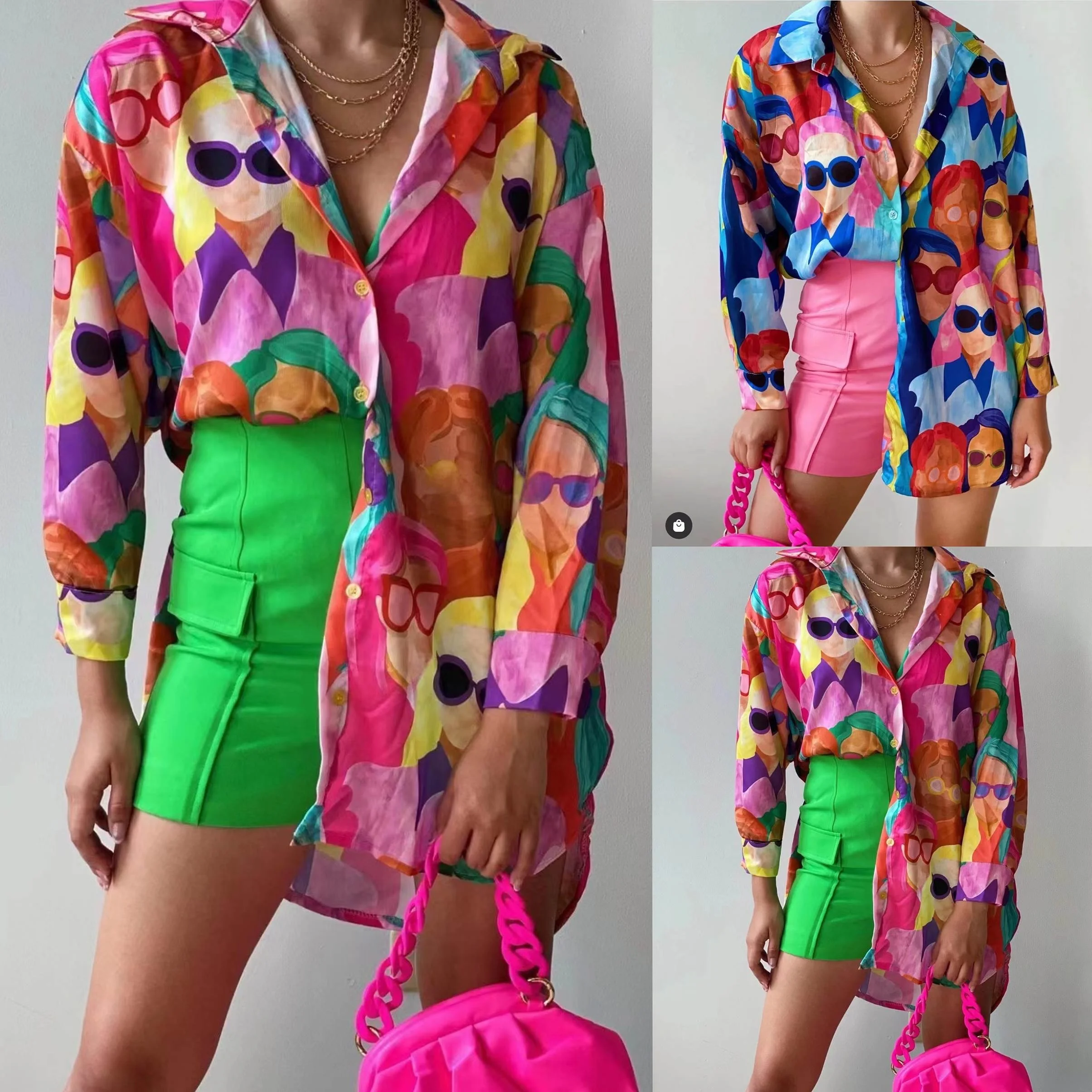 ربيع خريف 2023 المرأة المطبوعة ميدي irt جديد Sle نمط الأزهار طويلة Sve ملابس مكتب الأعمال غير رسمية #1