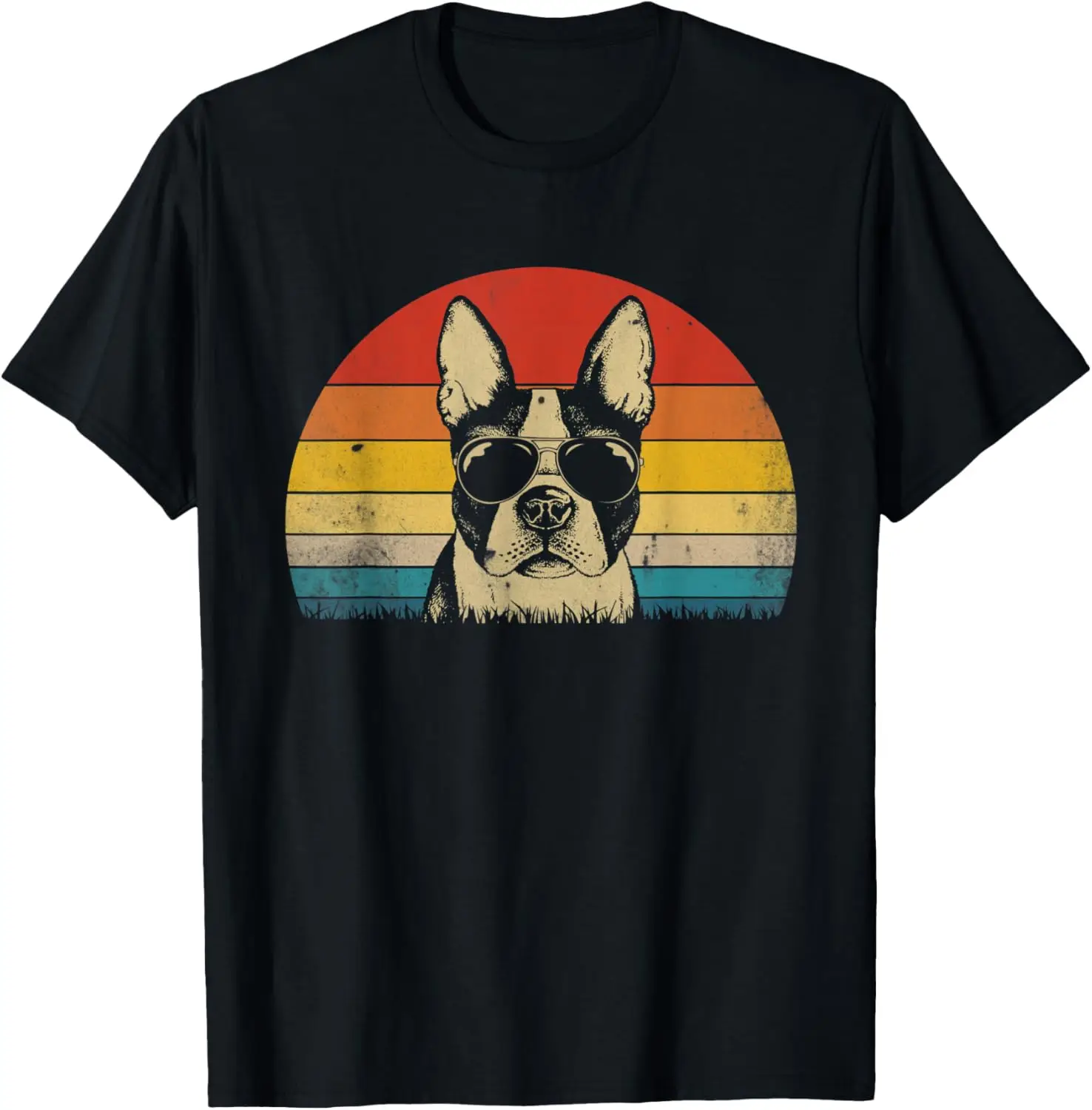 Mens Boston Terrier Vintage Sunglasses Funny Bostie Dog Dad Mom T-Shirt