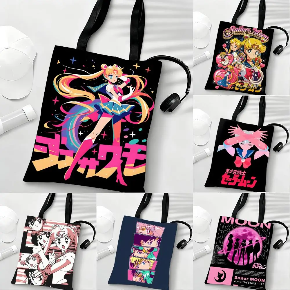 Sailor Anime M-Moon Storage Bags Lightweight Eco Friendly Fashionable Multi Purpose Large Capacity Canvas Shoulder Tote