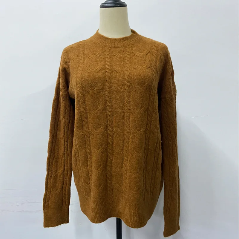 Jersey de punto para mujer, jersey de manga larga con cuello redondo, color café, naranja, beige, holgado, Otoño e Invierno