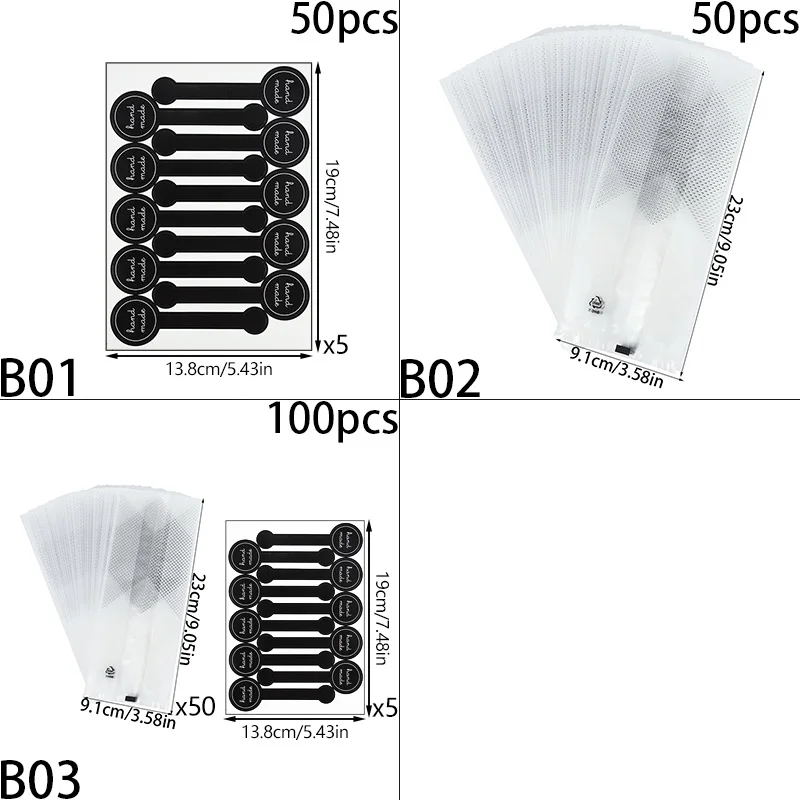 50/100Pcs Adhesive Long Style Hand Black Pudding Sticker Handmade Cake Packaging Sealing Label Kraft Baking DIY Gift Stickers view 6