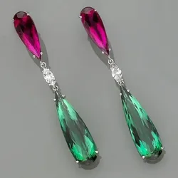 Luxus Grün Zirkon Drop Form Boho Ohrringe für Frauen Mode Engagement Schmuck Lange Lila Stein Baumeln Ohrringe
