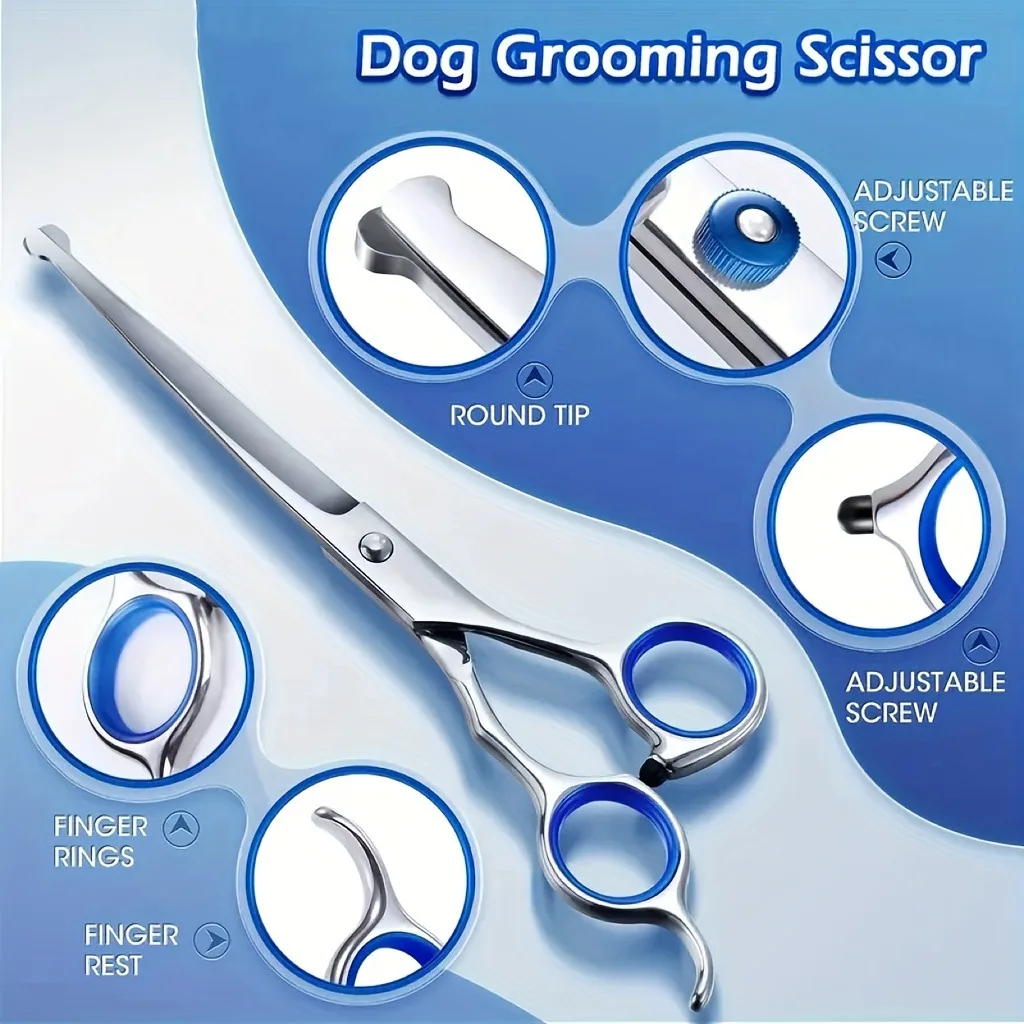 Professional Trimming Dog Beauty Scissors Set 5-in-1 Scissors With Safety Roundhead For Cutting Dog Hair Bending Sparse Scissor