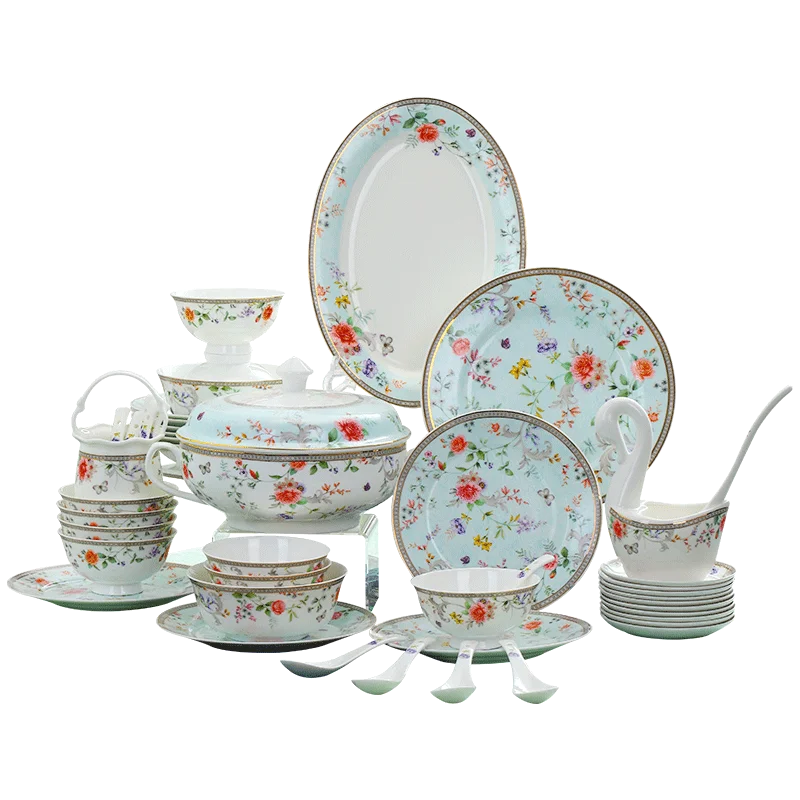 Jingdezhen bowl and plate ceramic tableware set Bone China Creative porcelain bowl and plate set creative rice bowl and Dish Set