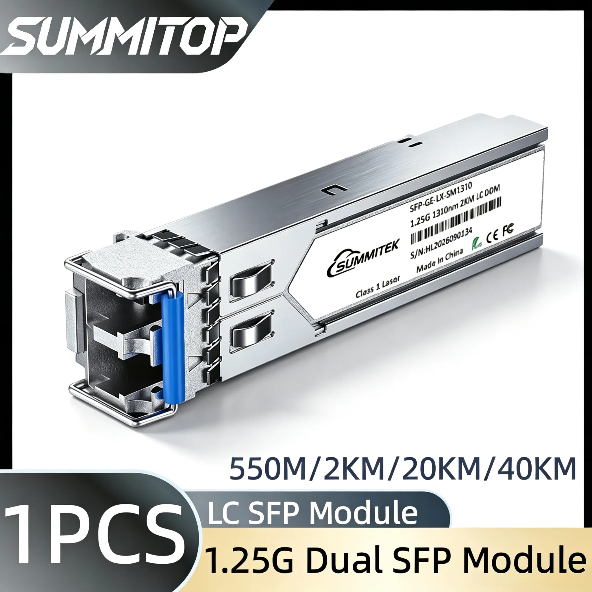 SUMMITOP Gigabit SFP Transceiver Module 1.25G 850nm 1310nm 1550nm LC Dual Fiber Single Mode SMF DDM 550M/2KM/20KM/40KM