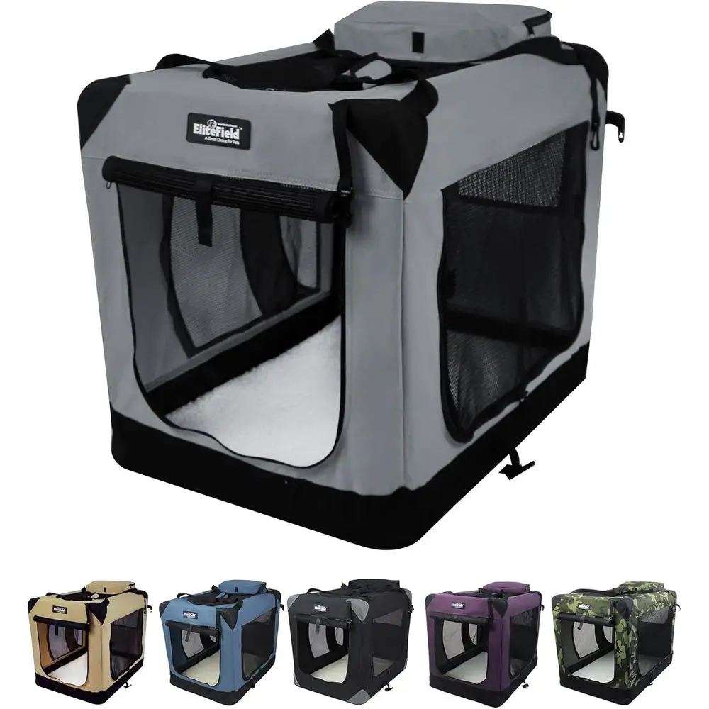 

3-Door Folding Dog Crate with Carrying Bag and Fleece Bed, Suitable for Indoor & Outdoor Use (36 L x 24 W x 28 H, Light Gray)