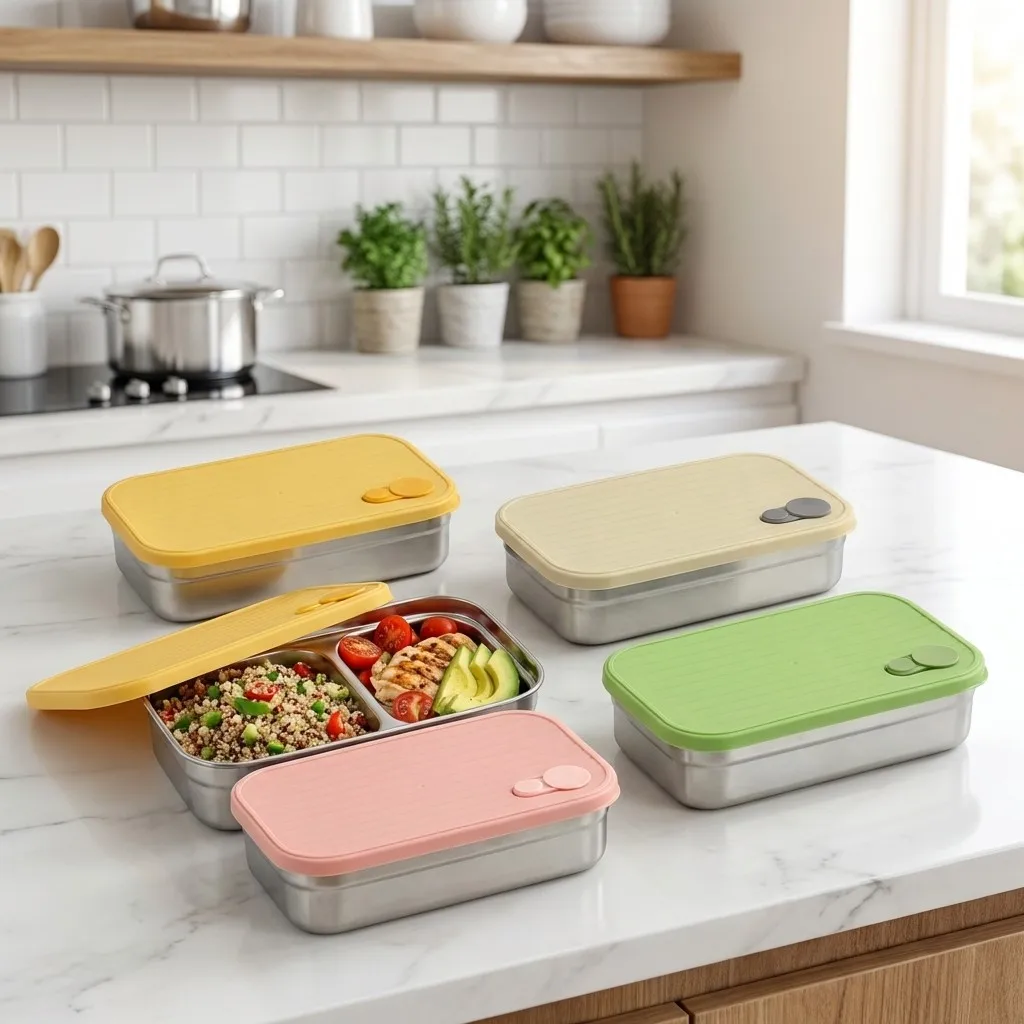 1/2 Fächer 304 Edelstahl Bento-Box Stapelbar Auslaufsicherer Lebensmittelbehälter Kühlschrank-Frischhaltebox Mikrowellengeeignet