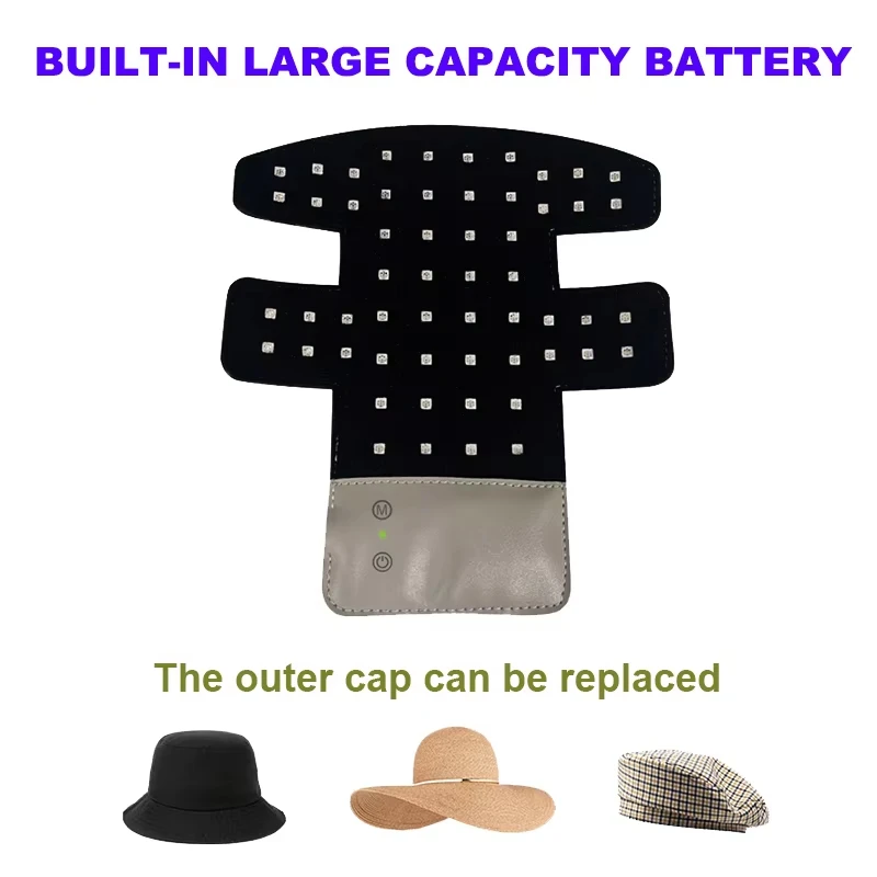 Draagbaar draadloos rood- en blauwlichttherapiebord voor haar Snelle groei Infraroodlichthoed voor behandeling tegen haaruitval Opladen via USB