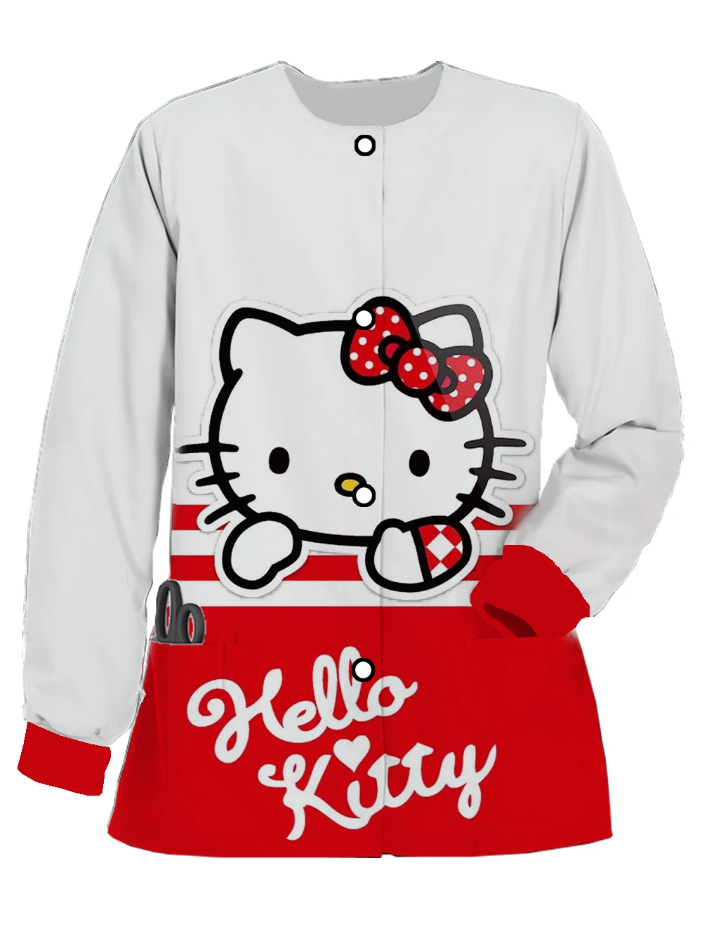 2024 Hello Kitty print cardigan jacket women's scrub long-sleeved spring and autumn nurse uniform pet doctor work clothes