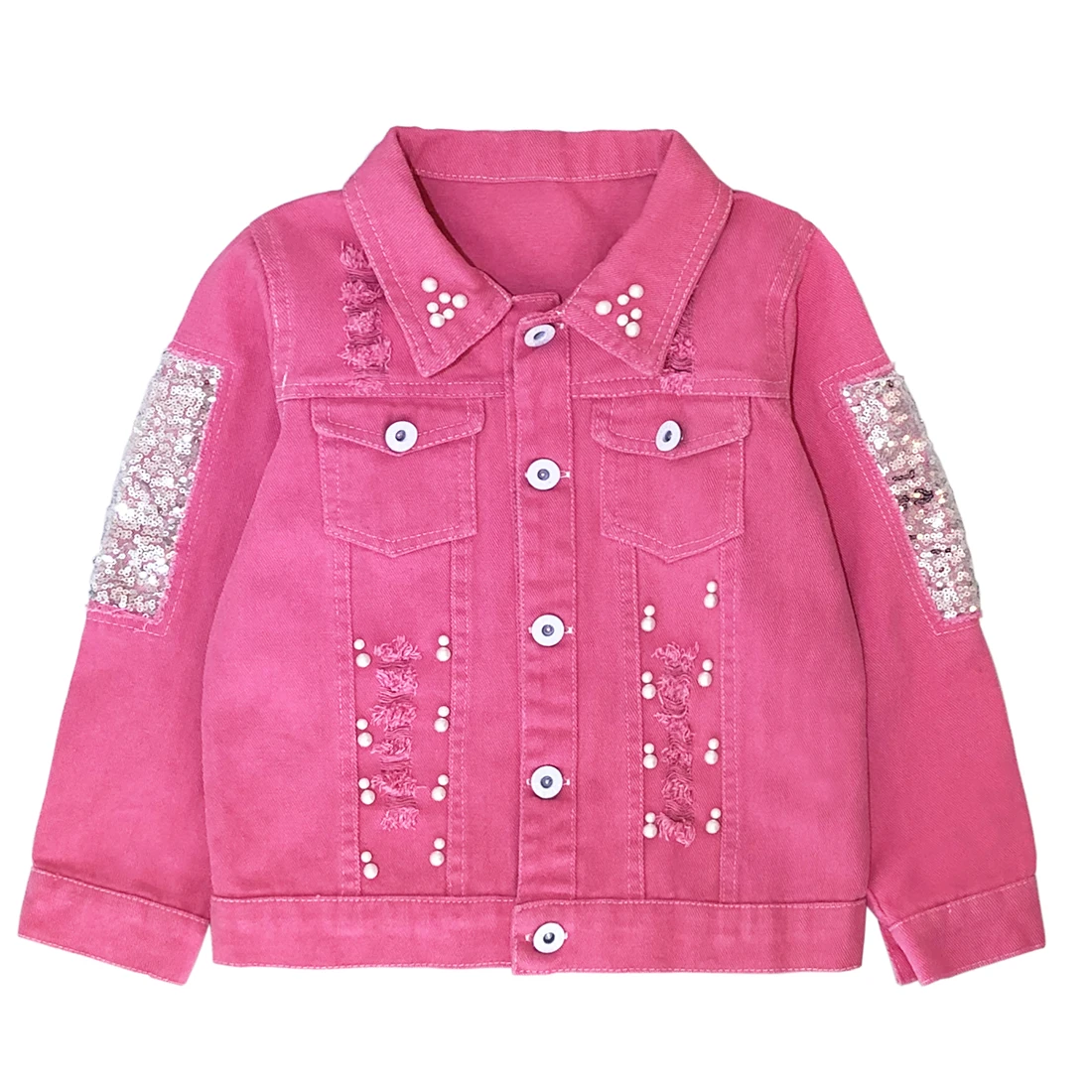 3-10Years Girls Butterfly Sequins Jacket Kids Long Sleeve Lapel Outwear Children Spring and Autumn Clothing