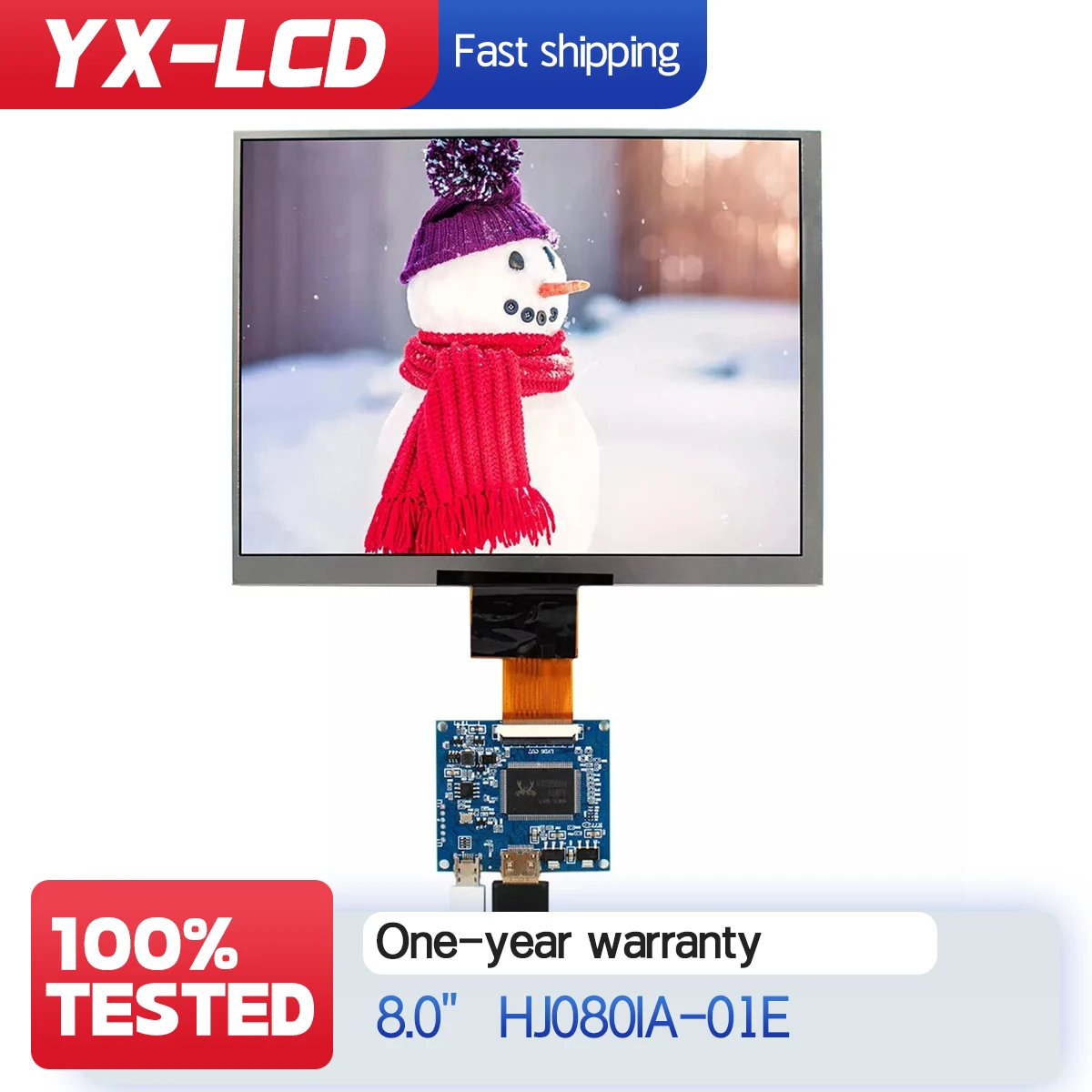 

8inch HJ080IA-01E 1024X768 IPS LCD Screen With HD MI Board 5VDC Power No OSD