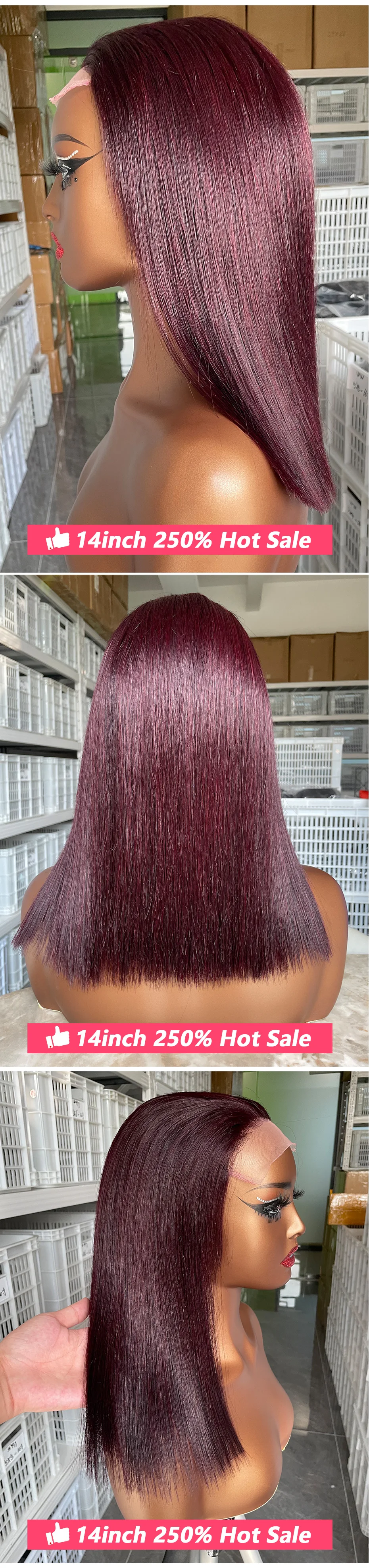 99J Burgunderfarbene Gerade Bob-Perücke 13x4 13x6 HD Transparente Lace-Frontal Echthaar 5x5 2x6 Kurze Bob-Perücken 100% Echthaar für Frauen – Detail 5
