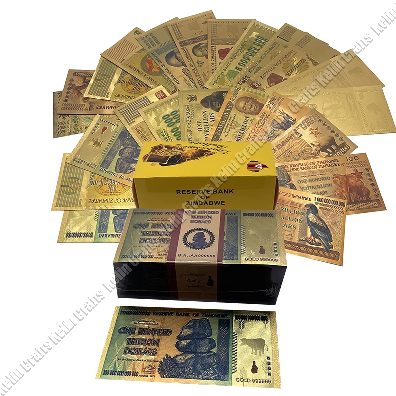 

100pcs Zimbabwe Gold Banknote 100 Trillion QUANTILLION YOTTALILION DOLLARS Gold Zimbabwe Note for Collection and Gift