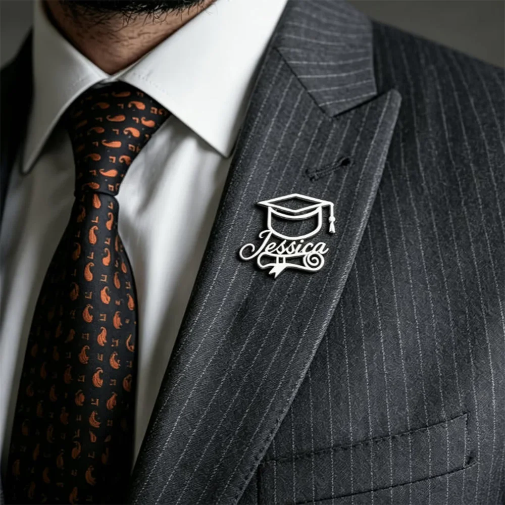 Customized Graduation Hat Name Brooch Pin Men's and Women's Names Lapel Pin School Graduation Party Gifts Gold and Silver view 2