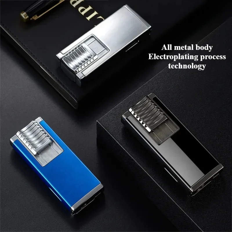 Dual flame direct spray blue flame inflatable cigar lighter, personalized visual window metal windproof lighter, business gift