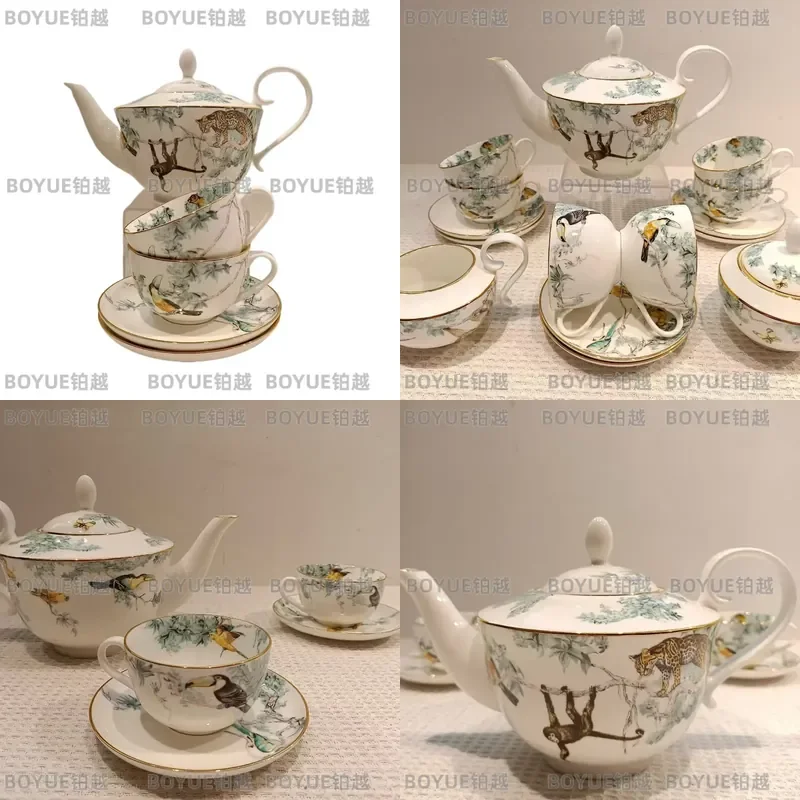 European Light Luxury Bone China Coffee Set Equatorial Jungle Style Cup Saucer Pot Combination Gift Box Elegant Tableware