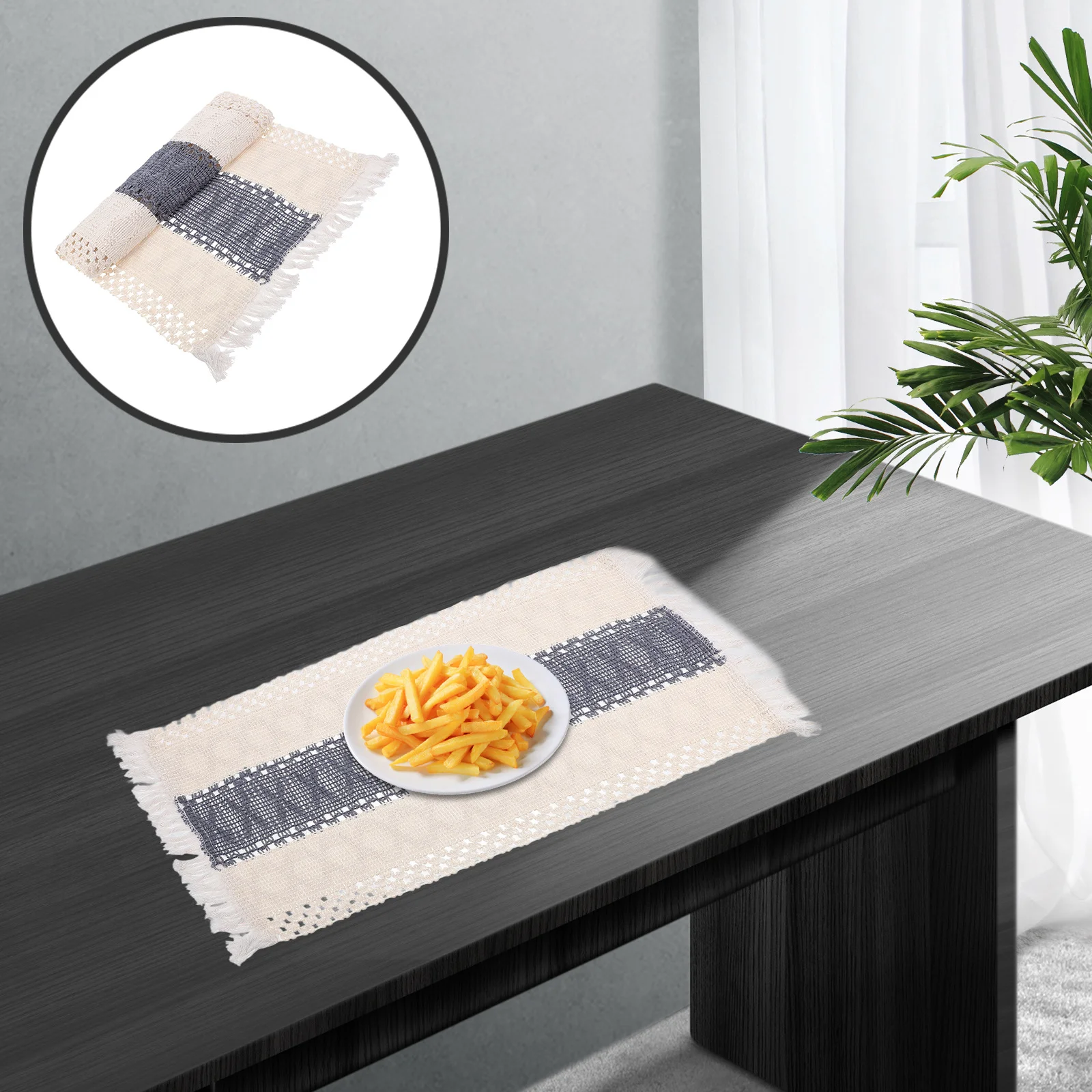 

8Pcs Cotton Linen Placemats Woven Tassel Design Heat Resistant Non Slip Table Mats for Dining Home Restaurant Use