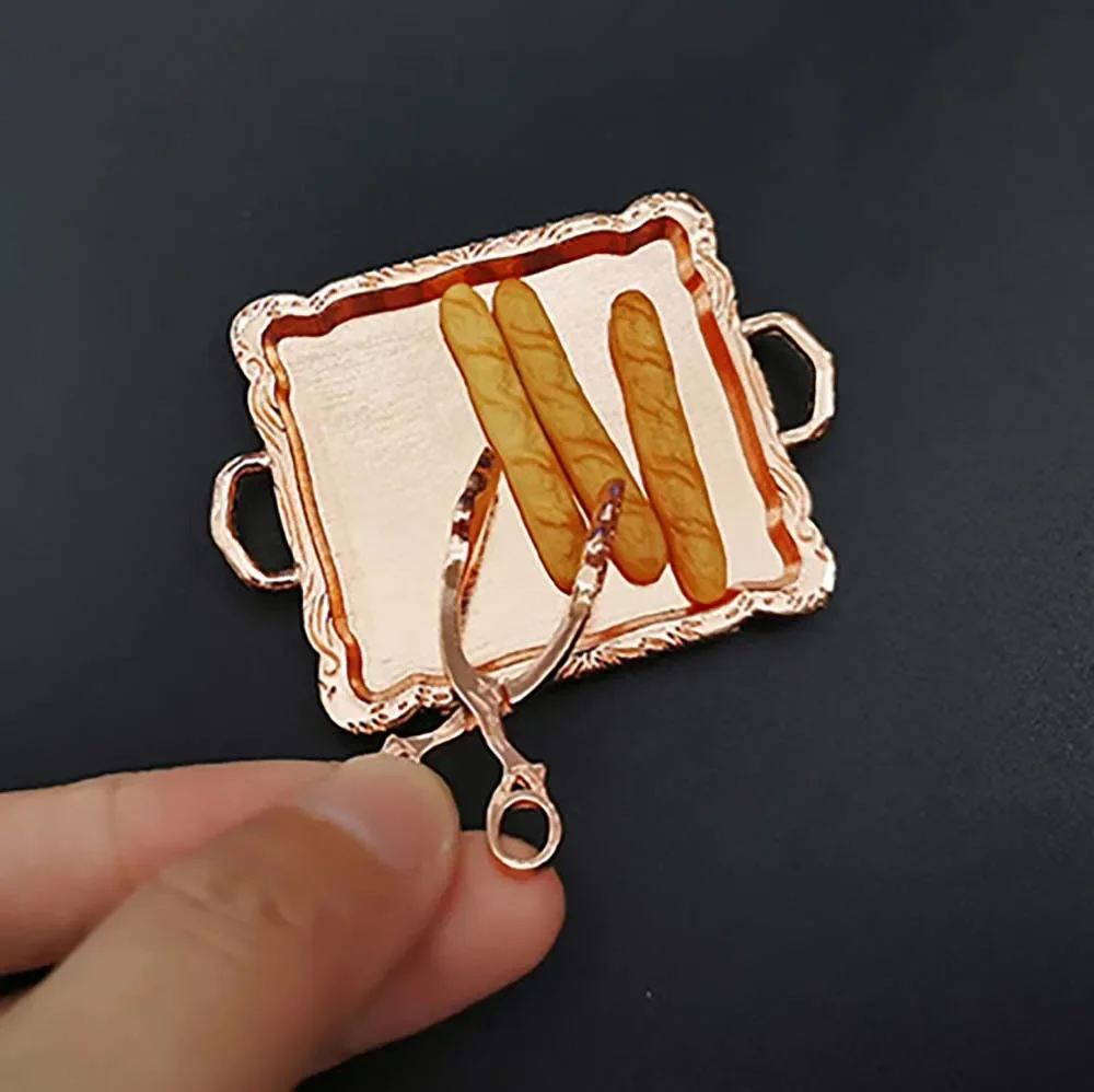 Clip de pan en miniatura para casa de muñecas, Mini plato con bandeja, modelo de juguete para casa de muñecas, accesorios de decoración ob11 bjd, 1/12