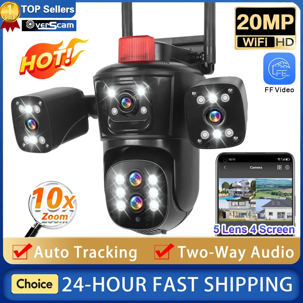 

10K 20MP WIFI 10X Optical Zoom Camera CCTV Surveillance Outdoor Camera PTZ 5 Lens Four Screens Security CCTV Network Camera