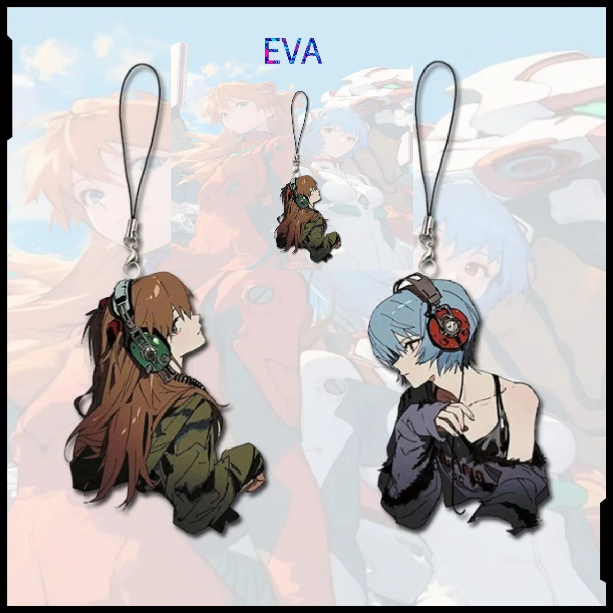 

evangelion anime mobile phone chain cute peripheral Asuka Ayanami Rei student school bag keychain male and female birthday gift