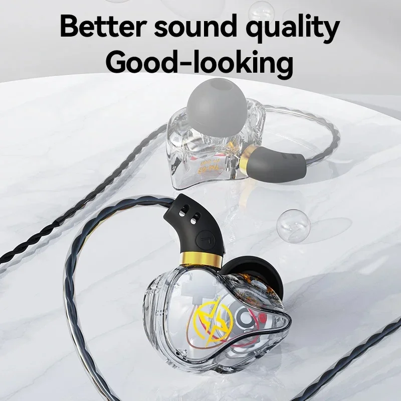 TM-02 HiFi Earphones with MIC Wired Bass Dynamic Music Monitor Headphones In-Ear Game Sport Headset Noice Cancelling Earbuds