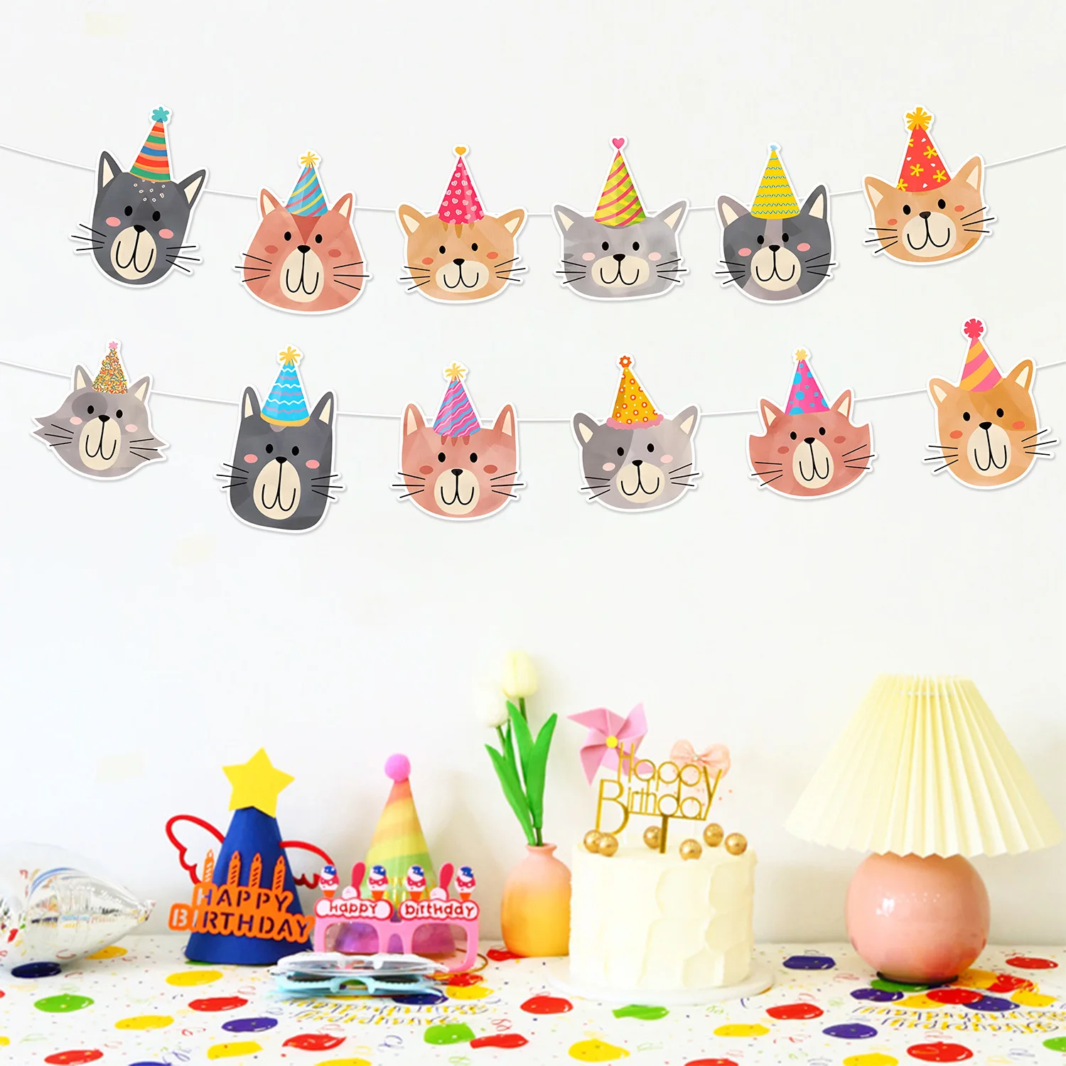 Haustier-Katzen-Hunde-Themen-Geburtstagsparty-Flaggen-Girlande, lustiges Papierbanner, Wimpelkette, Dekoration, niedliche Katzen- und Hunde-Tier-Geburtstagsparty-DIY-Deko – Detail 5