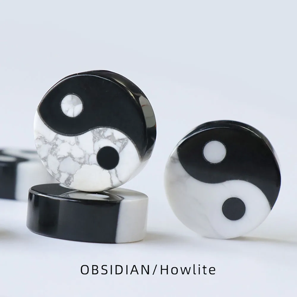 Natural Black Obsidian White Howlite Yinyang Taichi Gemstone Eight Diagrams Ornament Healing Crystals Pendant Home Decoration