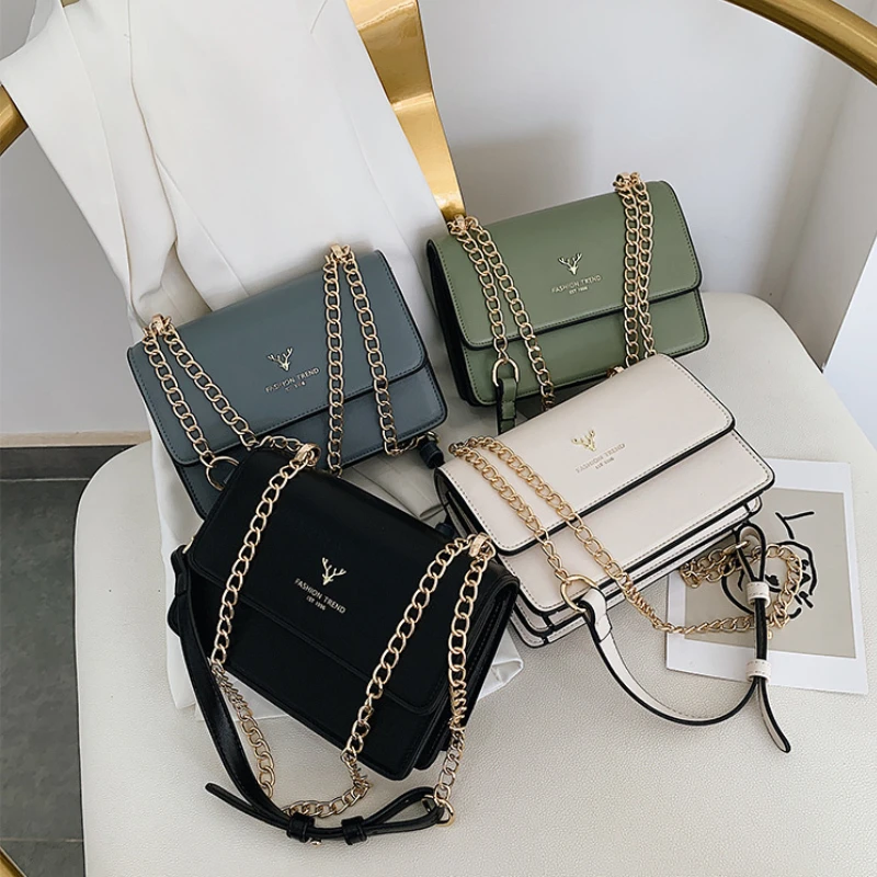 Bolso cruzado cuadrado pequeño para mujer, bandolera de hombro informal con solapa de cadena, bolsos de diseñador de lujo