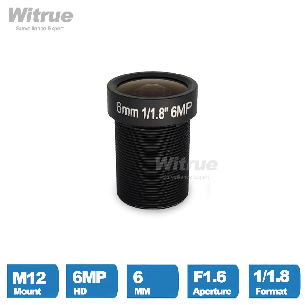 

Witrue HD 4K 6MP объектив M12 с креплением 6 мм, длина диафрагмы F1.6, формат 1/1,8 дюйма, 650 нм, ИК-фильтр для спортивной экшн-камеры, аксессуары для видеонаблюдения