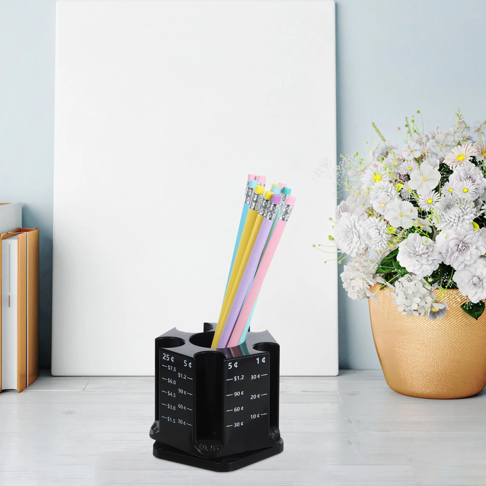 Coin Storage Jar Rotatable Stationery Container Multi Function Holder Pen ganizer Pencil Bucket Desk Decor Lightweight Portable