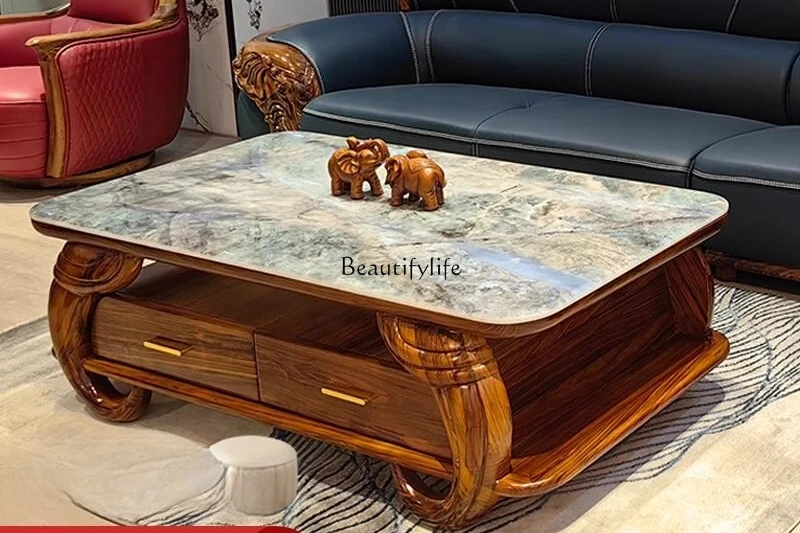 

Черное дерево, европейский мраморный журнальный столик, ящик для хранения, чайный столик из цельного дерева