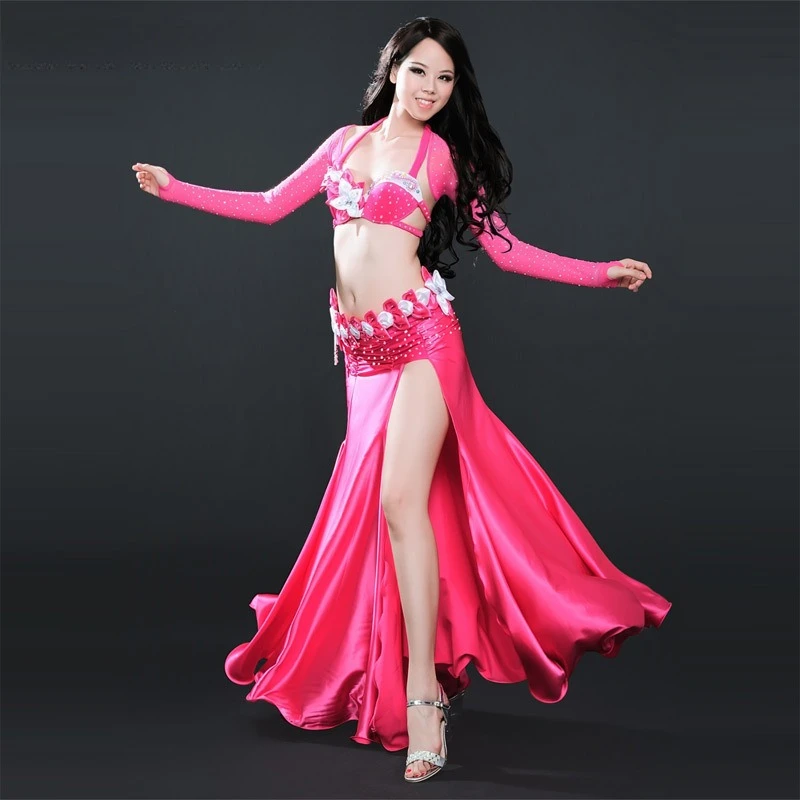 

Customized Oriental Belly Dance Costume Set Women's Team Indian Performance Competition Dress Bra Top Belt Skirt 4-piece Set