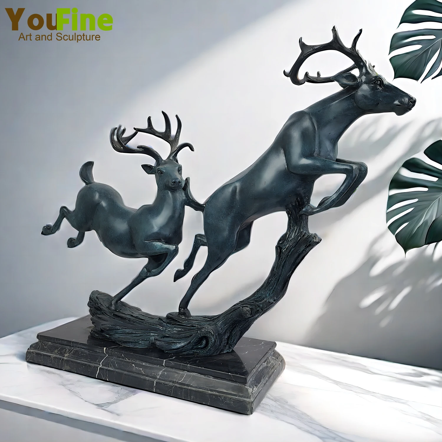 Bronze Deer Sculpture Stags Bronze Deer Statue Double Deer Statues Home Office Decoration Lucky Gifts Creative Crafts Ornaments