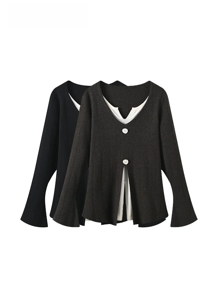 

CaraCLUB plus Size Long Sve Knitted Sweater Women's Early Spring New Sle Slimming Splice Loose Top Casual Sle V-ne