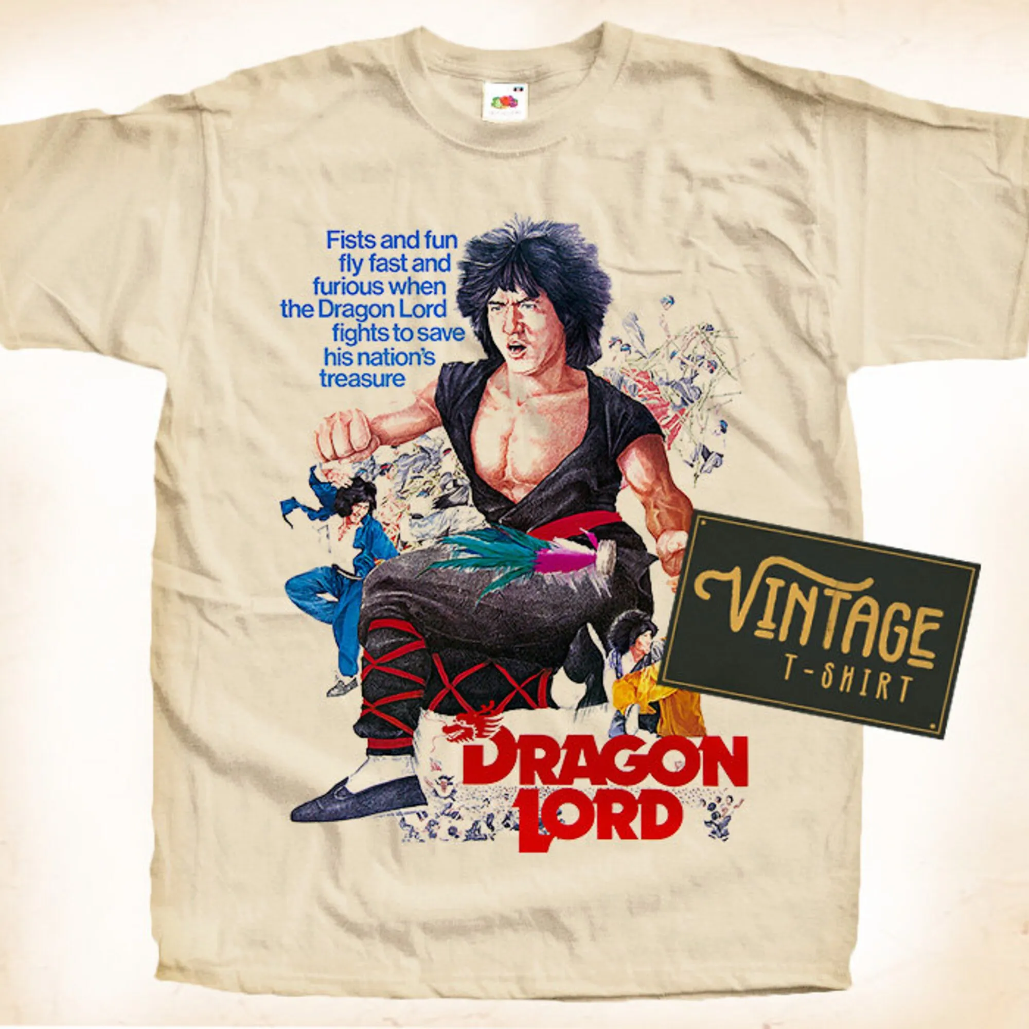 Dragon Lord Jackie Chan T shirt Natural Vintage Cotton Movie Poster Beige All Sizes S M L XL 2X 3X 4X 5X