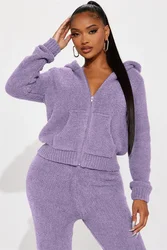 Streetwear Fluffy 2 Piece Sets Women Outfit Winter Fall Clothes 2024 Women Hooded Top and Pants Sets Fleece Sweatsuits Woman Set