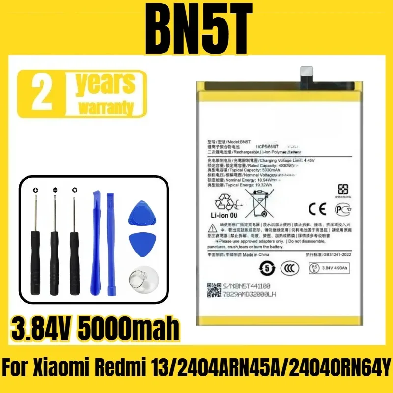 

Applicable to Xiaomi Redmi 13/2404ARN45A/24040RN64Y battery BN5T mobile phone battery,new large capacity,free tool 3.84V 5000mah