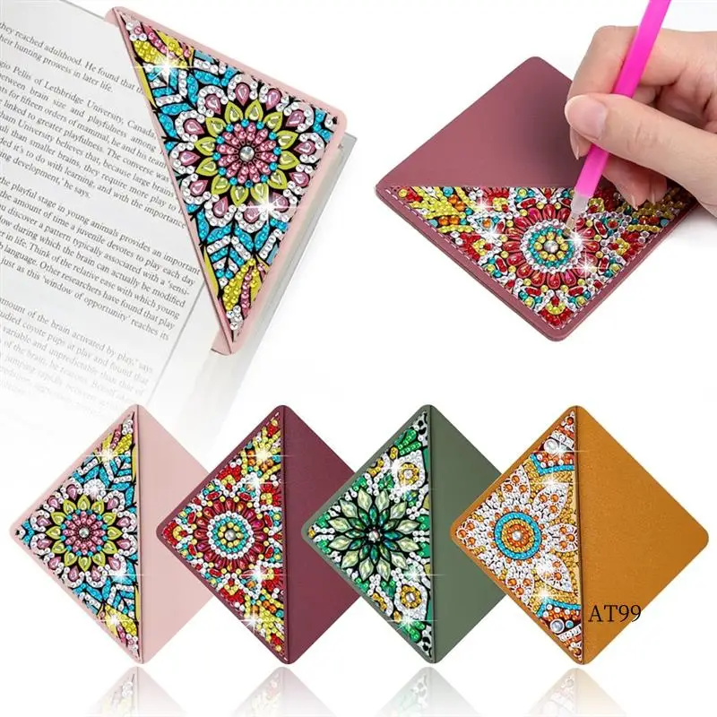

TA-4Pcs Diamond Art Paintings Bookmarks,DIY Diamond Art Bookmarks For Book Lovers, Triangle Making Corner Bookmark Kits