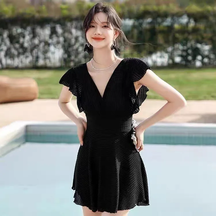 Traje de Baño de Una Pieza para Mujer 2025, Estilo Falda, Plones de Ángulo Plano, Conservador, Cubre el Vientre, Adeaza...