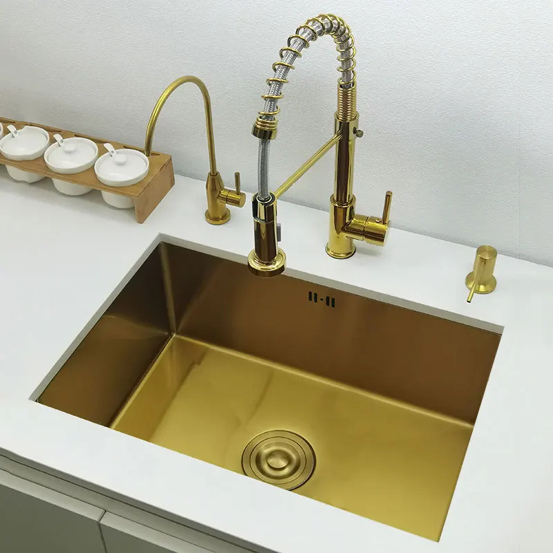 Gold Kitchen Sink 304 Stainless Steel sinks Above Counter or Undermount Installation Single Basin Bar Sink Golden Washing Basin