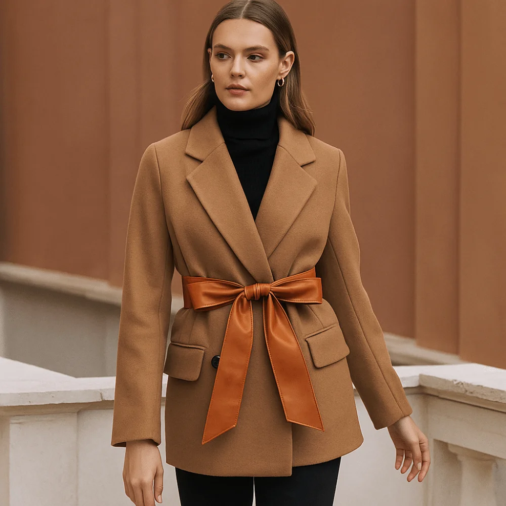 أحزمة جلدية PU متعددة الاستخدامات غير رسمية بدون إبزيم أحزمة كلاسيكية بعقدة على شكل فيونكة بلون سادة وأحزمة ربطة عنق ناعمة لمعطف الفستان