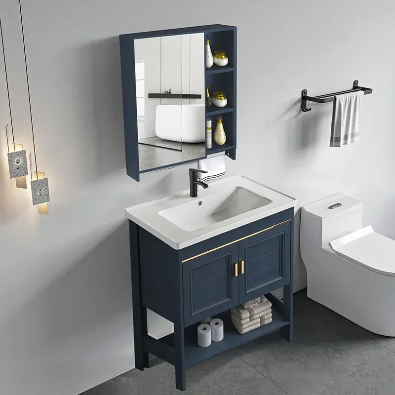 Nordic Floor Display Bathroom Cabinet Ceramic Sink Units Mirror Metal Cabinet Toilet Shower Badezimmer Schrank Home Furniture