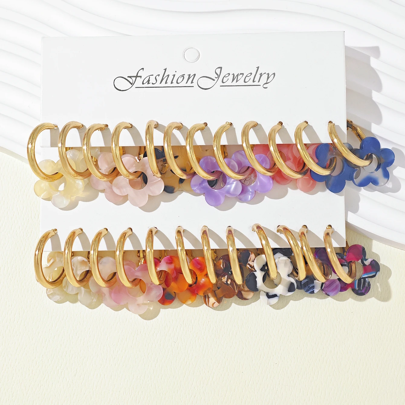 الاتحاد الأوروبي/الولايات المتحدة تصميم الأزياء المتخصصة الملونة الاكريليك خمس بتلات زهرة قلادة القرط مجموعة - أنيقة تنوعا المعادن المرأة القرط هدية #6