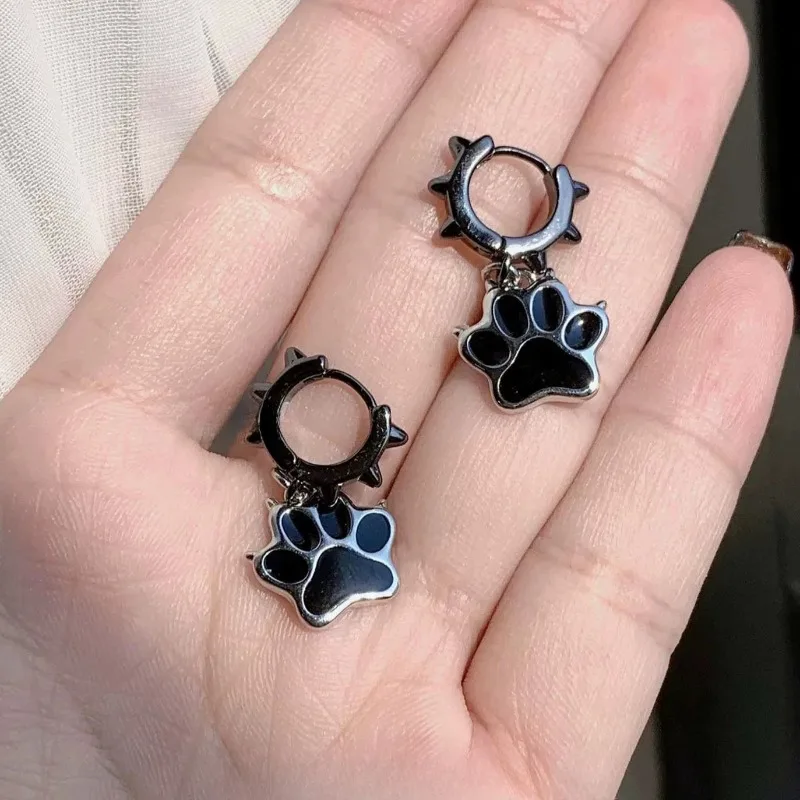 Unisex Hip-hop Cat Claw Rivet Earrings Choker Niche Design Simple Cute Earrings Gothic y2K Cosplay PU Necklace