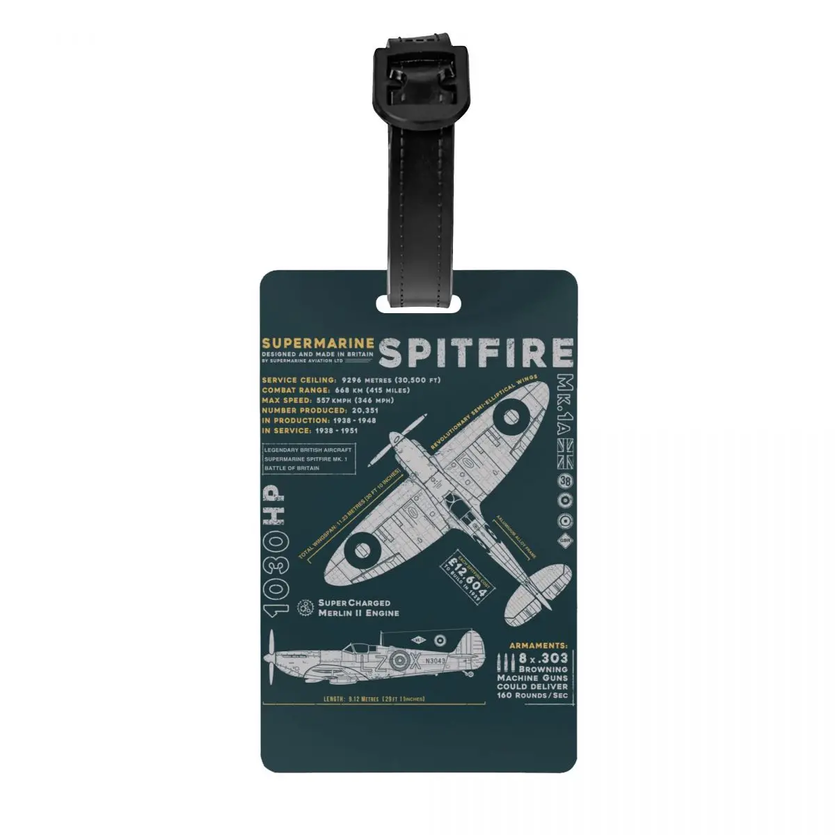 Supermarine Spitfire MK Luggage Tag Privacy Protection Fighter Plane WW2 War Pilot Baggage Tags Travel Bag Labels Suitcase