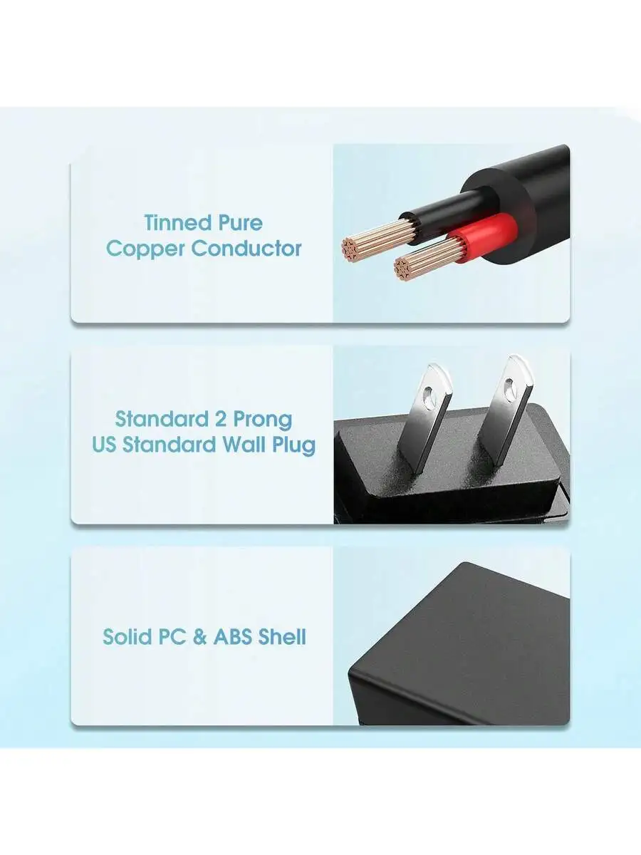 

36W 12V 3A AC/DC Power Adapter Featuring Tinned Pure Copper Wire, US 2-Prong Plug, 5.5mm×2.1mm Male, PC+ABS Shell