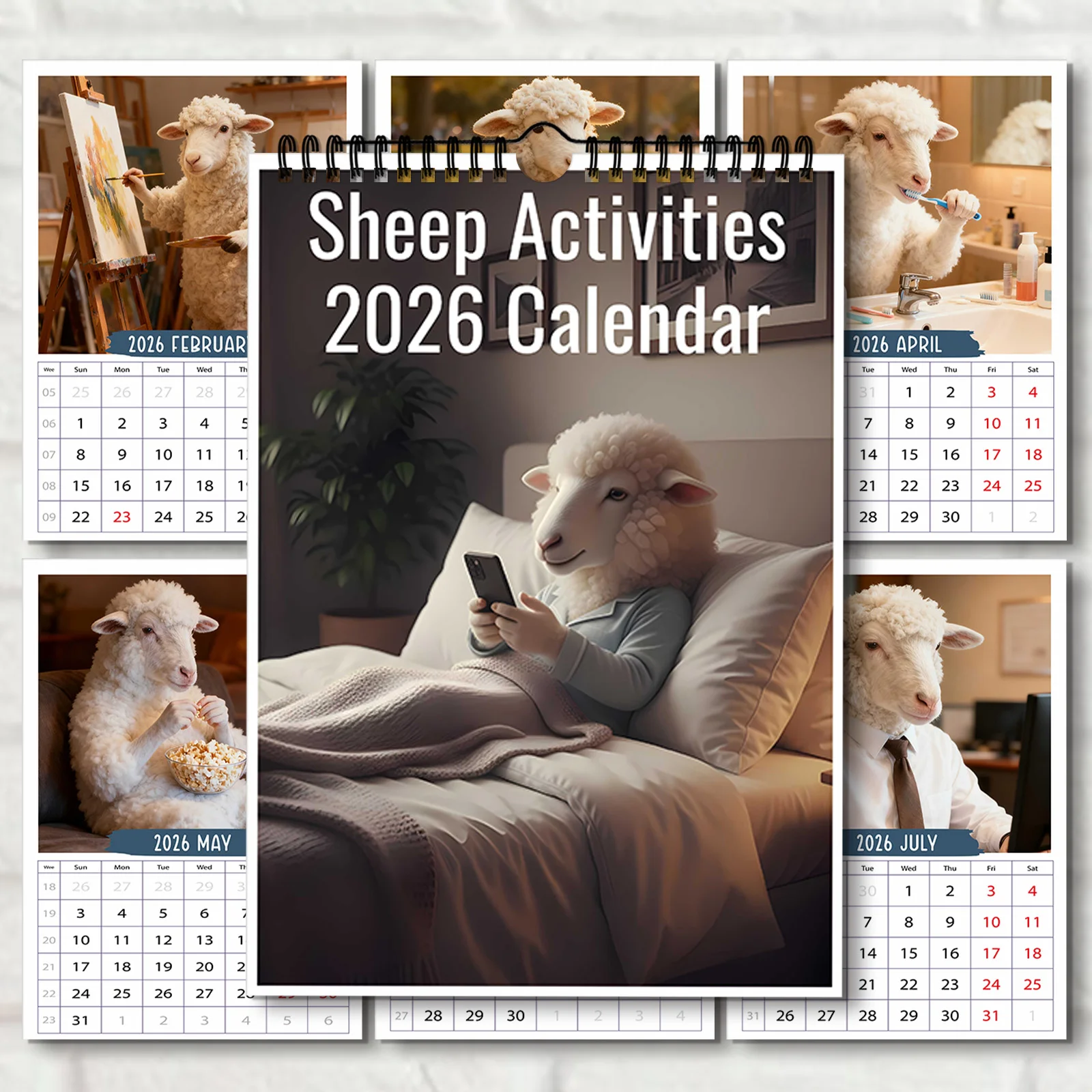 

1PC 2026 Sleepy Kitten Themed Wall Calendar,Ideal for Bedroom Decor & Daily Planning, Funny Wall Calendar