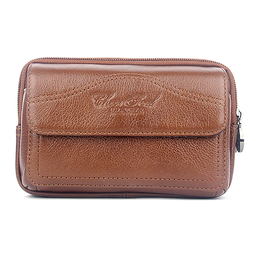 High Quality Natural Skin Mobile Phone Case Belt Fanny Bags Purse Belt Clutch Money Wallet Men Genuine Leather Wallet Waist Pack